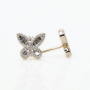 14k Solid Gold 10mm VS1 Baguette Diamond Butterfly Earrings - 50044