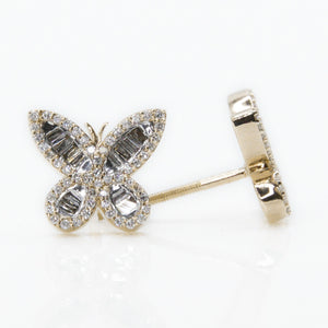 14k Solid Gold 10mm VS1 Baguette Diamond Butterfly Earrings - 50044