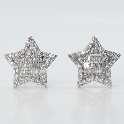 14k Solid Gold 17mm Baguette Diamond Star Earrings - 50010