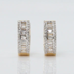 14k Solid Gold Baguette Diamond Hoop Earrings Huggies