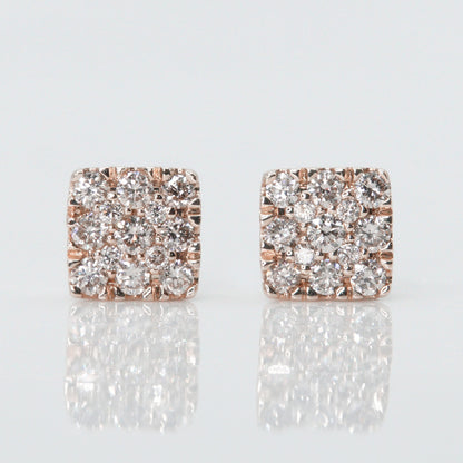 14k Solid Gold 8mm Diamond Square Cluster Earrings - 50051