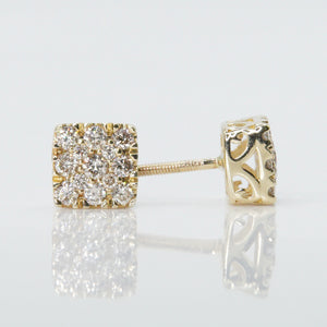 14k Solid Gold 8mm Square Cluster Earrings
