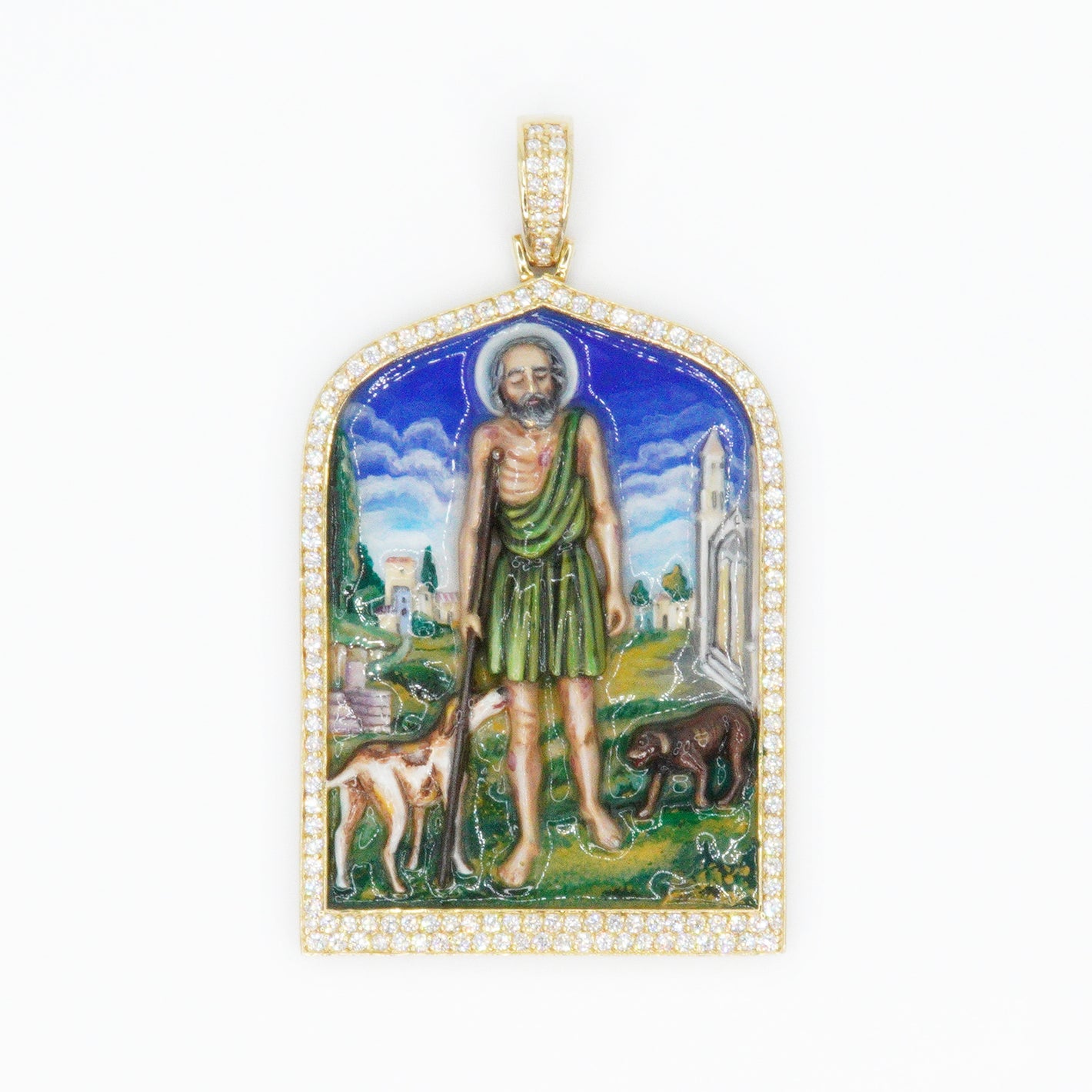 14k Solid Gold Diamond VS1 Enamel Art St. Lazarus - 60054