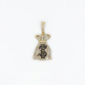 14k Solid Gold Diamond Money Bag Pendant - 60102