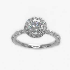 18k Solid White Gold Diamond Round Halo Engagement Ring - 30031