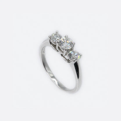 14k Solid White Gold VS Triple Diamond Engagement Ring - 30037