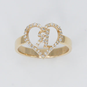 14k Solid Gold VS1 Diamond Custom Initial Heart Ring