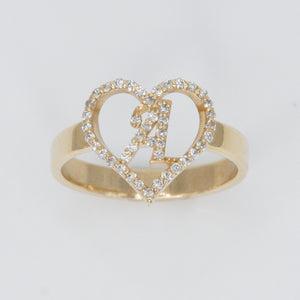 14k Solid Gold VS1 Diamond Custom Initial Heart Ring - 30088