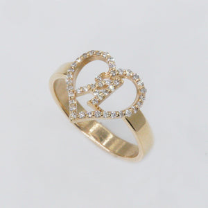 14k Solid Gold VS1 Diamond Custom Initial Heart Ring - 30088