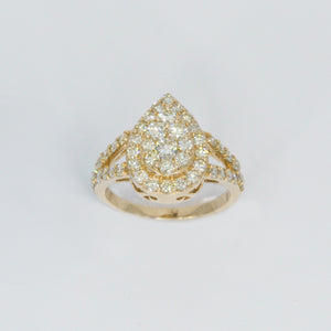 Solid 14k Gold Diamond Pear Women's Ring