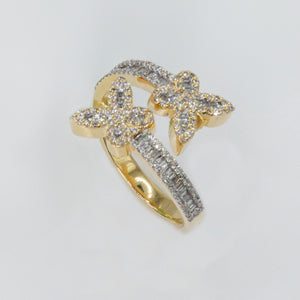 Solid Gold Baguette Diamond Butterfly Cuff Rings