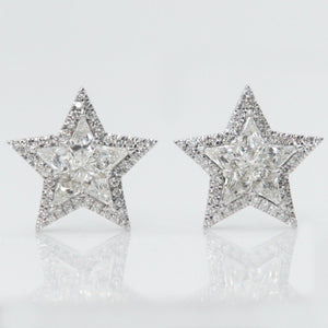 14k Solid White Gold VS Diamond 15mm XL Pie-cut Star Earrings