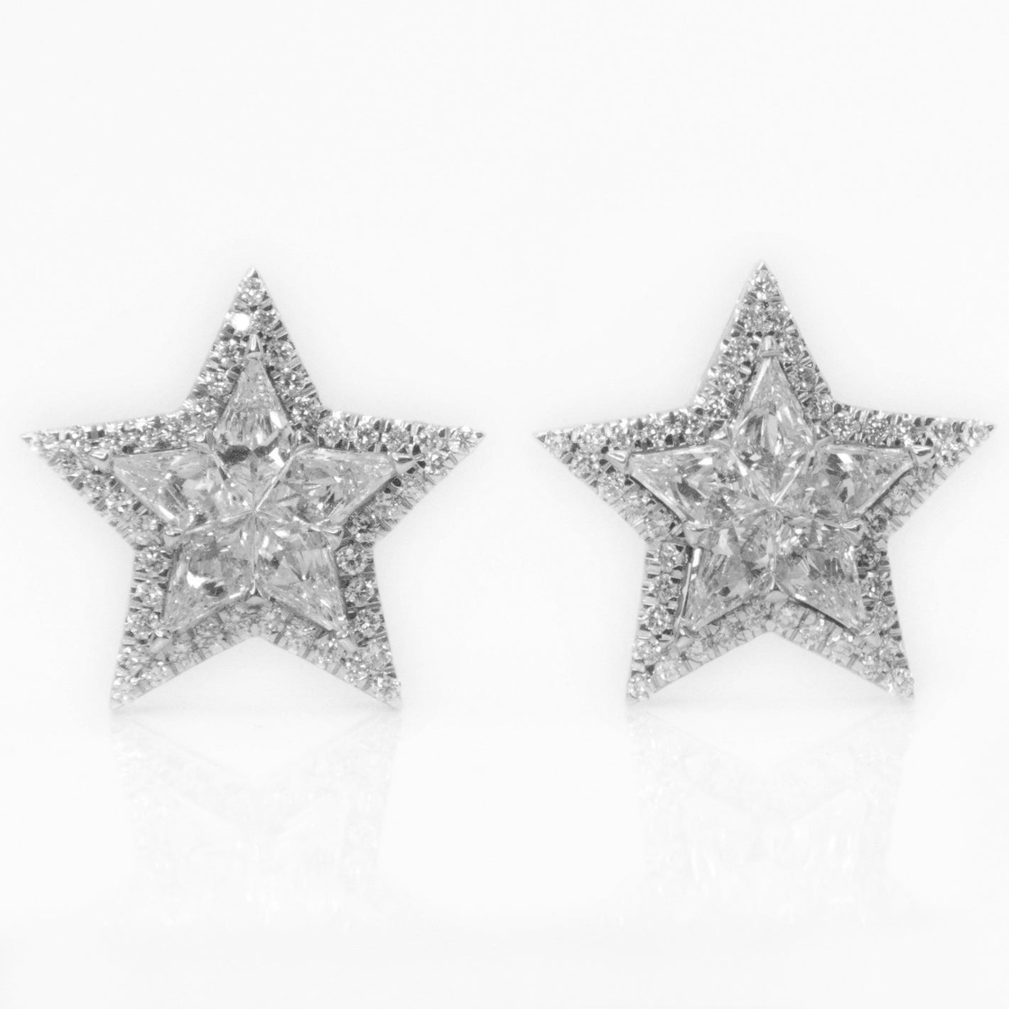 14k Solid White Gold 15mm VS Diamond XL Pie-Cut Star Earrings - 50109