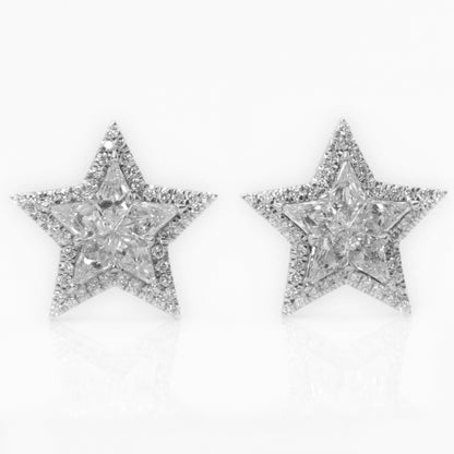 14k Solid White Gold 15mm VS Diamond XL Pie-Cut Star Earrings - 50109