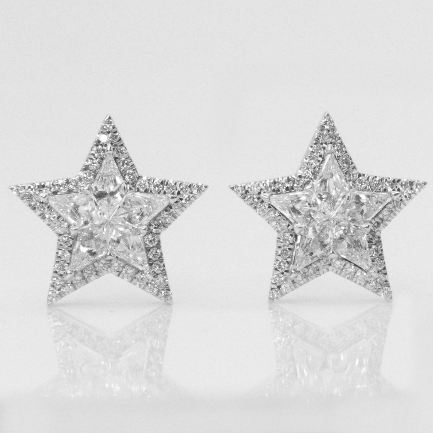 14k Solid White Gold 15mm VS Diamond XL Pie-Cut Star Earrings - 50109