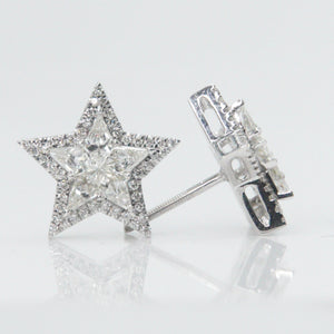 14k Solid White Gold VS Diamond 15mm XL Pie-cut Star Earrings