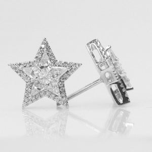 14k Solid White Gold 15mm VS Diamond XL Pie-Cut Star Earrings - 50109