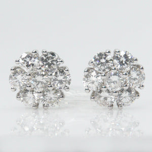 14k Solid White Gold 12mm VVS/VS1 Diamond Flower Cluster Earrings