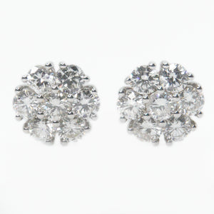 14k Solid White Gold 12.5mm VVS/VS1 Diamond Flower Cluster Earrings - 50110