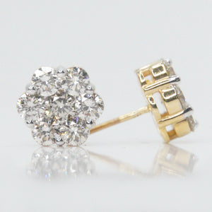 14k Solid Gold 10.5mm XL Flower Cluster VS Diamond Earrings