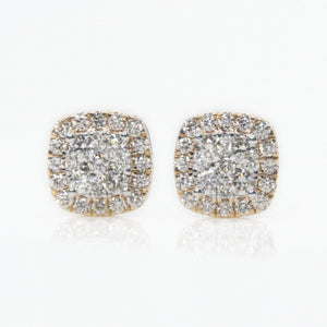 14k Solid Gold 10.5mm VS1/VS Diamond 3D Square Cushion Earrings - 50097