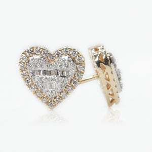 14k Solid Gold 11mm VS1 Baguette Diamond Heart Earrings - 50111