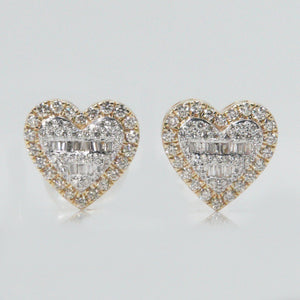 14k Solid Gold 11mm VS1 Baguette Diamond Heart Earrings