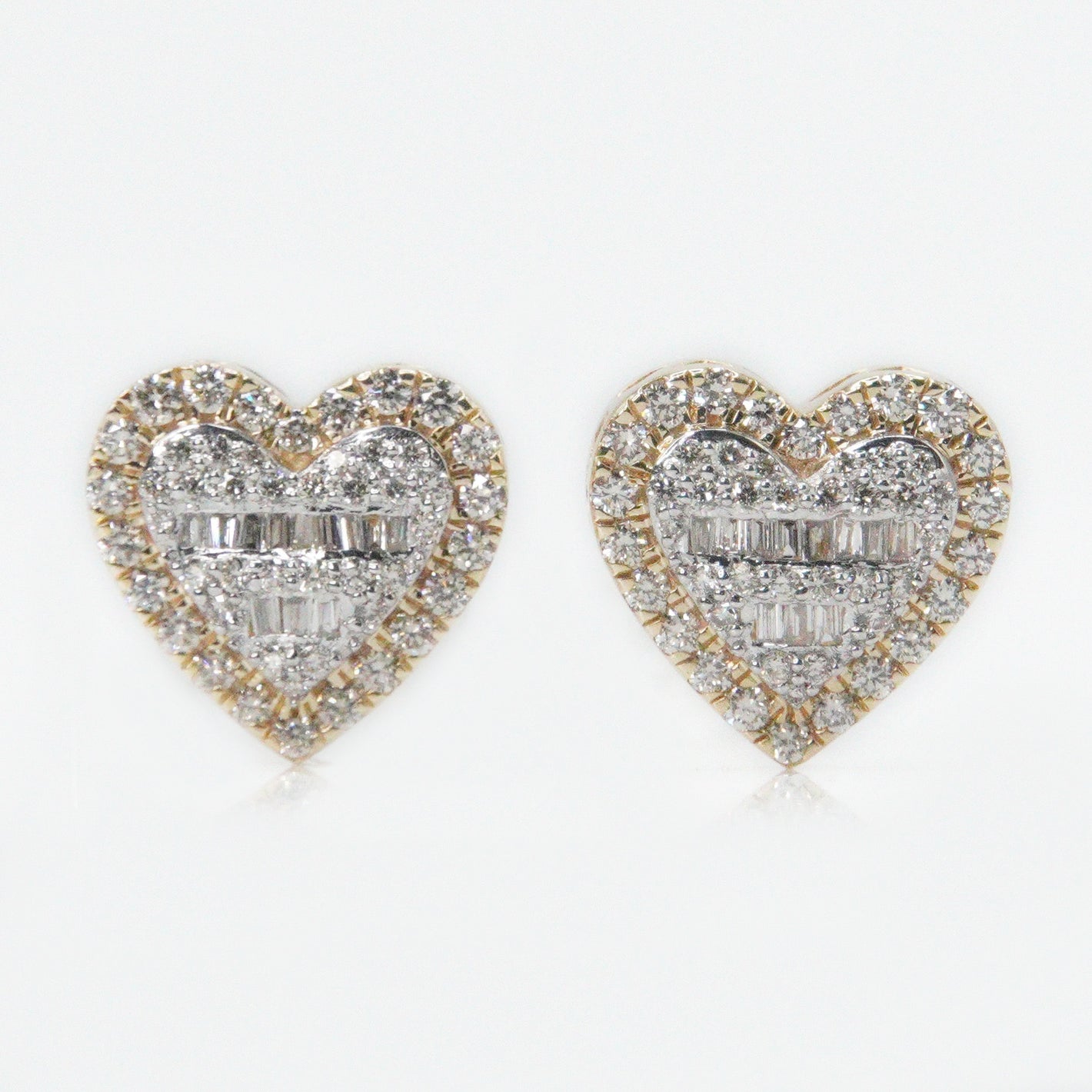 14k Solid Gold 11mm VS1 Baguette Diamond Heart Earrings - 50111