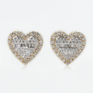 14k Solid Gold 11mm VS1 Baguette Diamond Heart Earrings - 50111