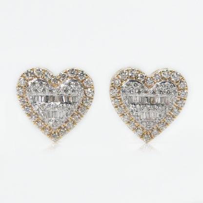 14k Solid Gold 11mm VS1 Baguette Diamond Heart Earrings - 50111