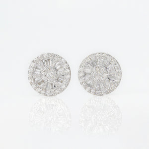 14k Solid Gold 8mm VS1 Baguette Diamond Glass Wheel Earrings - 50090