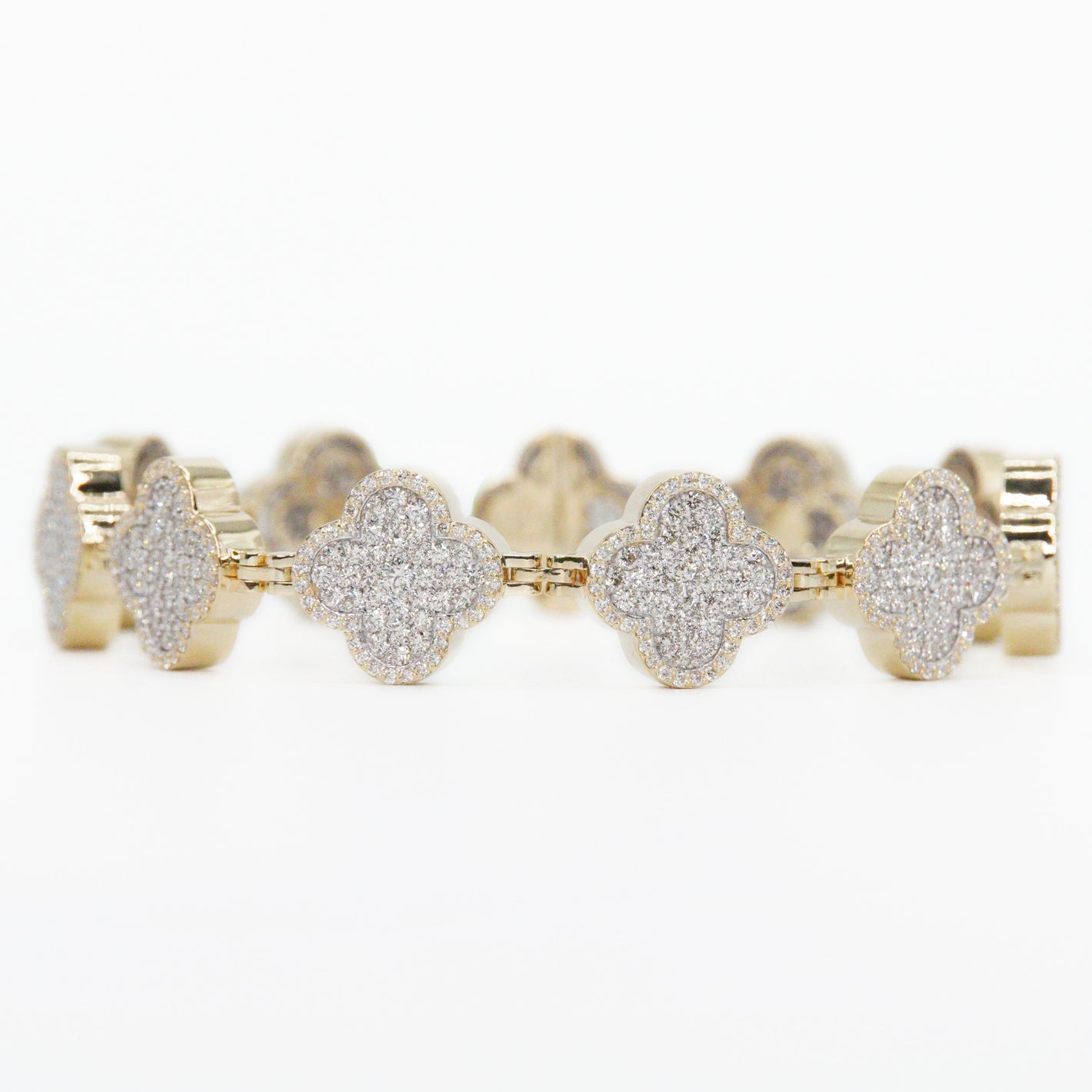 14k Solid Gold 15mm VVS Diamond Clover Bracelet - 20091