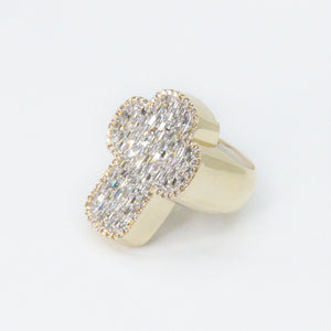 10k Solid Gold Baguette Diamond XL Chandelier Cross Ring