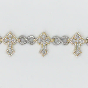 10k Solid Two Tone Gold Diamond Infinity Cross Bracelet