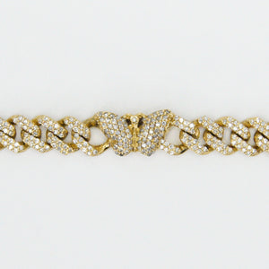 10k Solid Gold 7mm Diamond Butterfly Cuban Link Bracelet