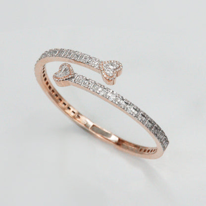 Solid 14k Gold VS Baguette Heart Cuff Bangle