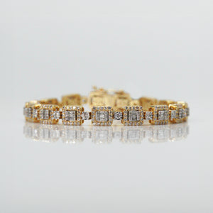 14k Solid Gold VS Baguette Rectangle Diamond Tennis Bracelet