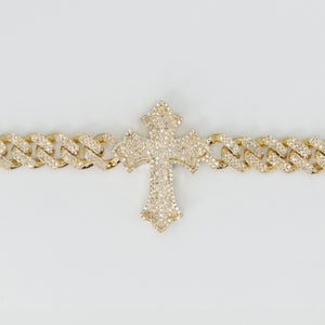 10k Solid Gold 7mm Diamond Cross Cuban Bracelet
