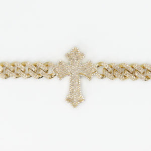 10k Solid Gold 7mm Diamond Cross Cuban Bracelet - 20102