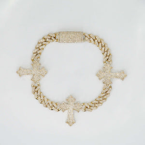 10k Solid Gold 7mm Diamond Cross Cuban Bracelet