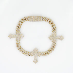 10k Solid Gold 7mm Diamond Cross Cuban Bracelet - 20102