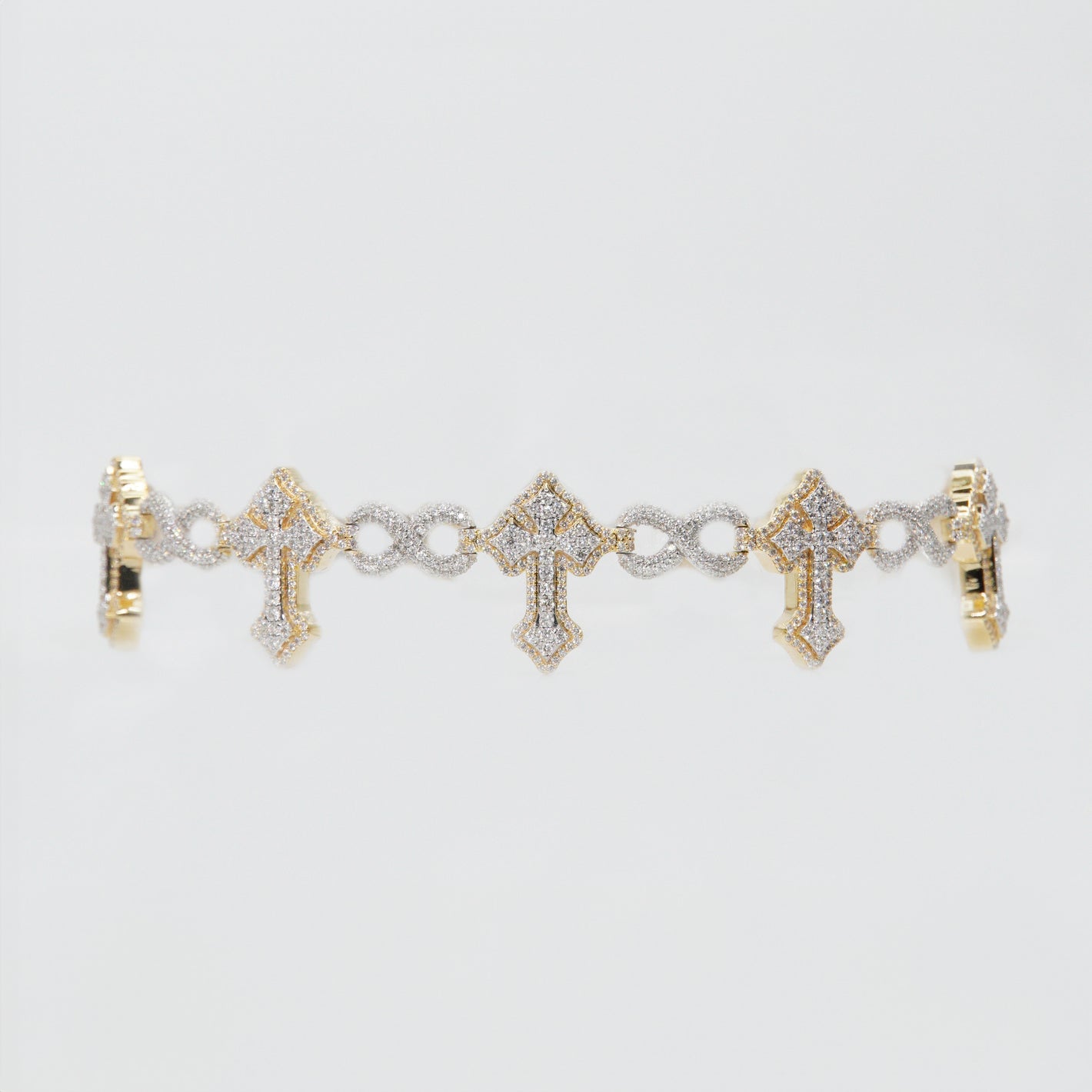 10k Solid Two Tone Gold Diamond Infinity Cross Bracelet