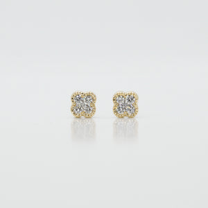 14k Solid Gold Diamond 6mm Clover Earrings