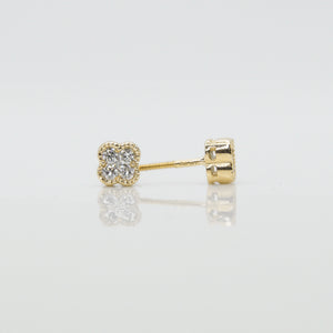 14k Solid Gold Diamond 6mm Clover Earrings