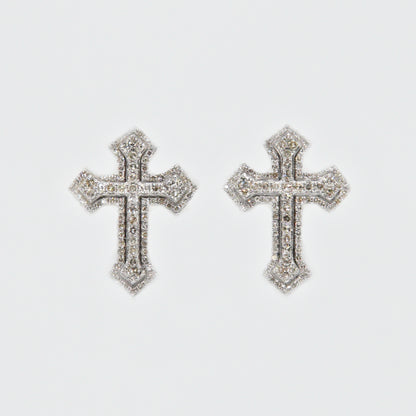 10k Solid Gold 12.5mm Diamond 3D Cross Earrings