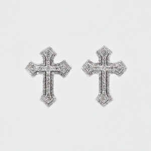 10k Solid Gold 12.5mm Diamond 3D Cross Earrings - 50121