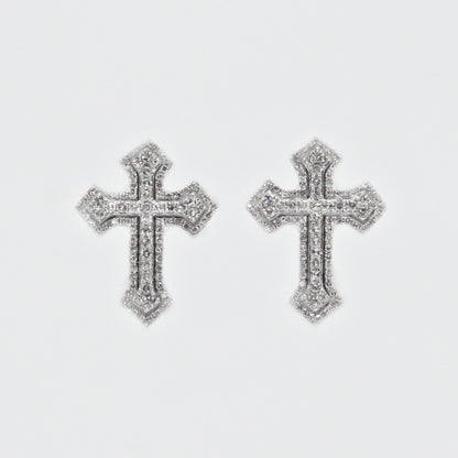 10k Solid Gold 12.5mm Diamond 3D Cross Earrings - 50121