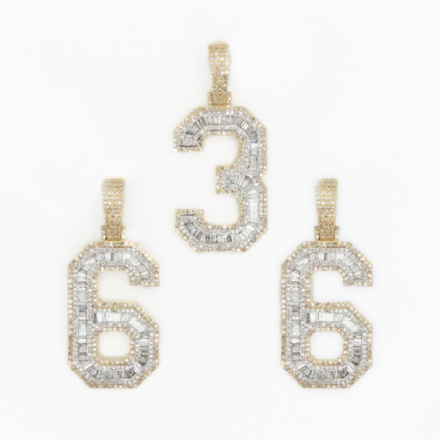 10k Solid Gold Baguette Diamond 3D Number Pendants - 60085