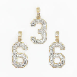 10k Solid Gold Baguette Diamond 3D Number Pendants - 60085