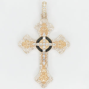 14k Solid Gold VS1 Diamond XL Victorian Cross Pendant